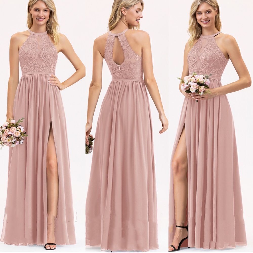 New Elegant Floral Lace Halter-neck Chiffon Dress